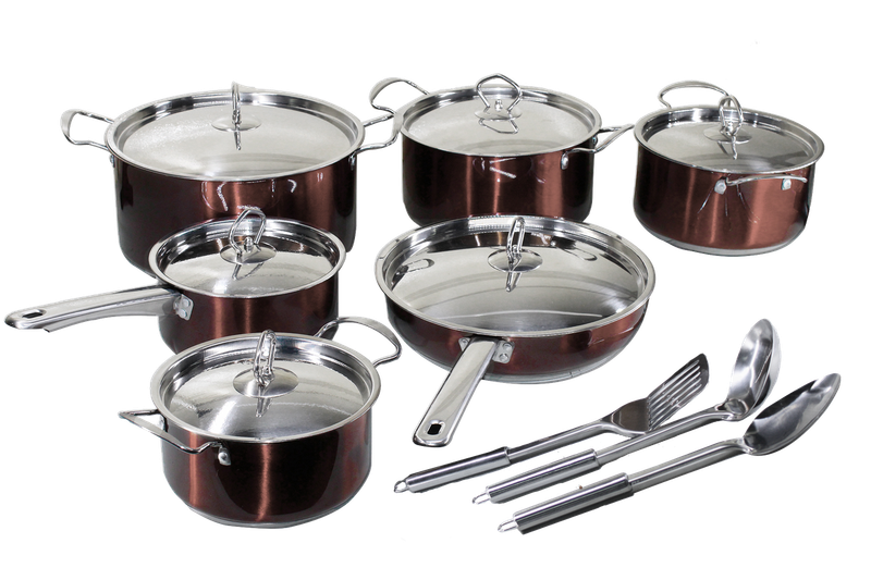 CONIC - 15 Pieces Stainless Steel Induction Ready Cookware Set - Brown (DISPLAY MODEL)