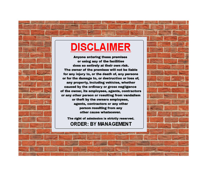 Disclaimer Notice Sign Board - Durable ABS Plastic Warning Sign