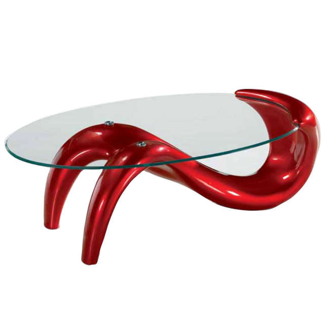 Coffee Tables - Tempered Oval Glass - Red Colour