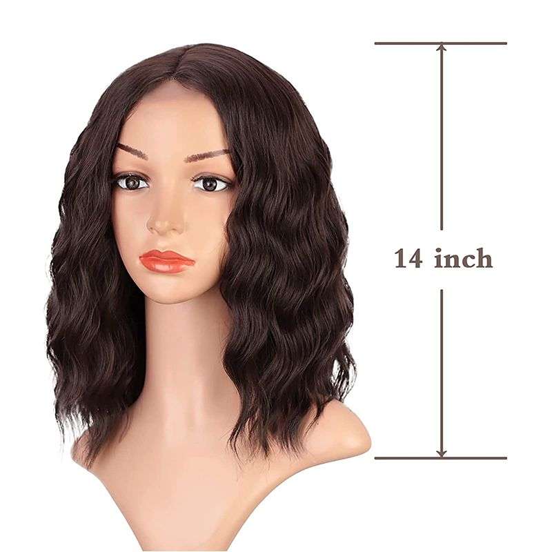 14inch Short Curly Wig Synthetic Shoulder Length Ombre Wigs - Brown Mixed Blonde