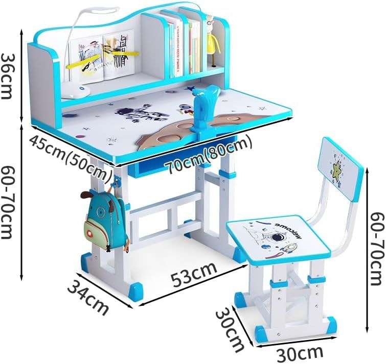 Children's Height Adjustable Desk and Chair Set with Shelf - Blue