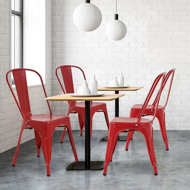 Metal stackable chair outdoor/indoor useRed - Red - 6 Pack
