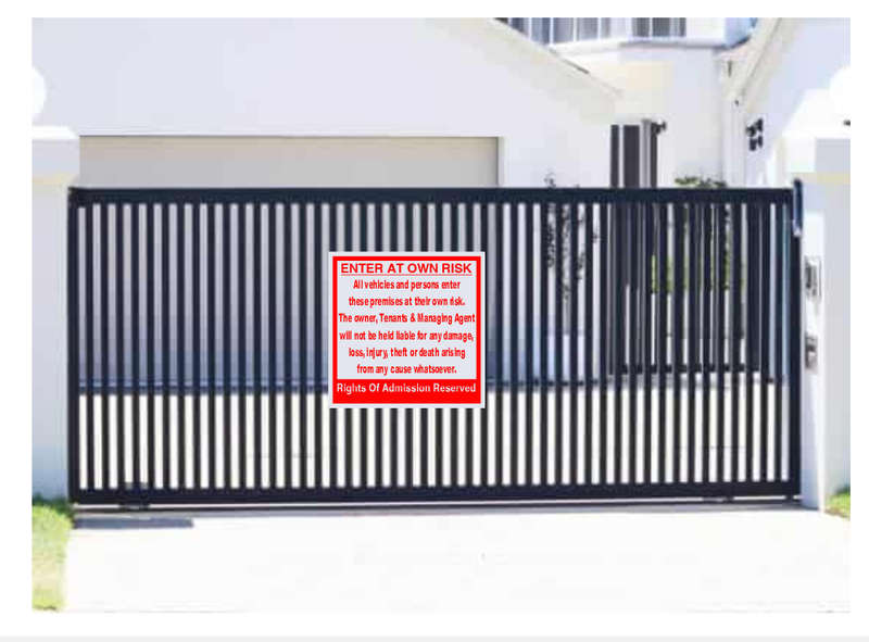Enter at Own Risk Rights of Admission Reserved Safety Sign