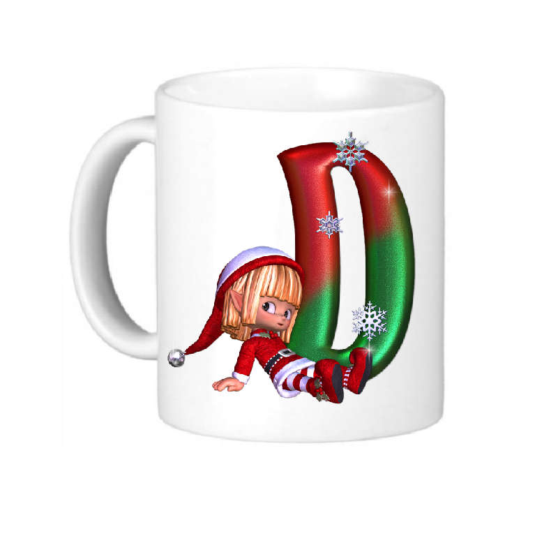 Christmas Elf Monogram Letter D Mug