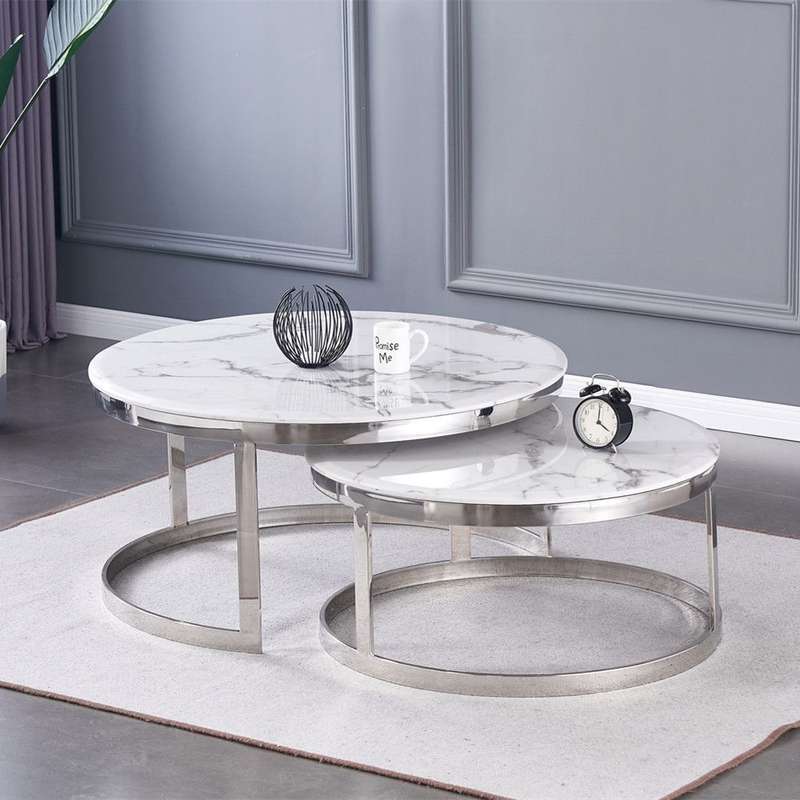 Marble Top Nesting Coffee Tables - 2 Pack - Silver, White