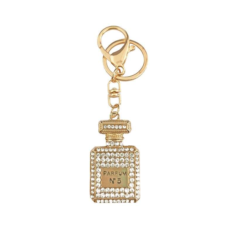 Artificial Perfume Bottle Inlay Rhinestone Keychain - Gold