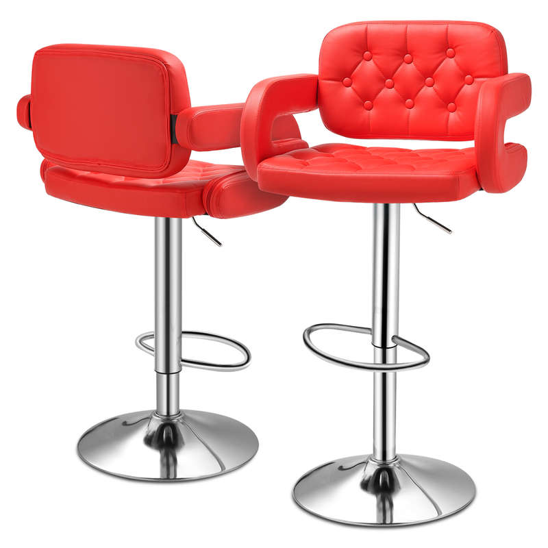 Bar Stools - Luxury Leather Barstools with Chrome Base - Set of 2 - Red Colour