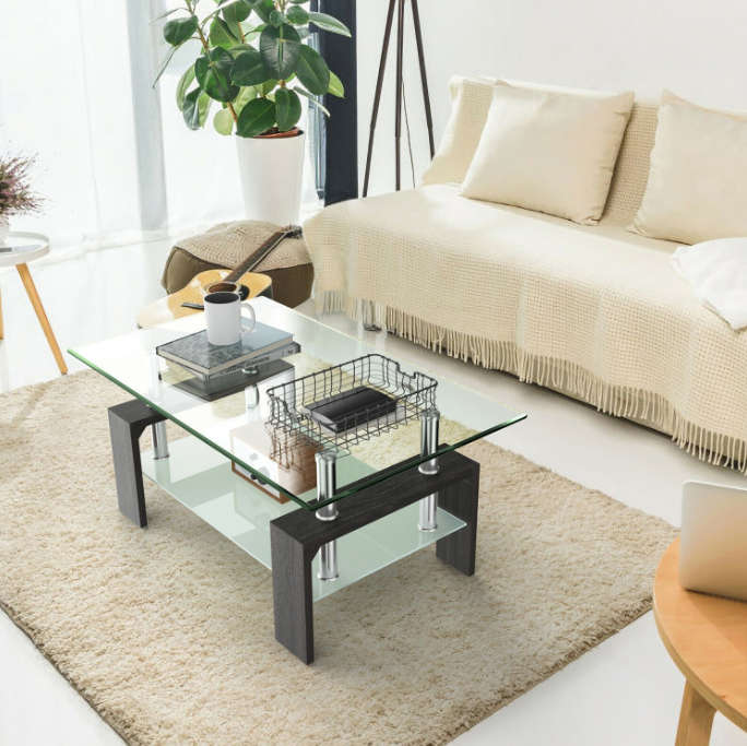 Modern two tier glass coffee table in - Grey