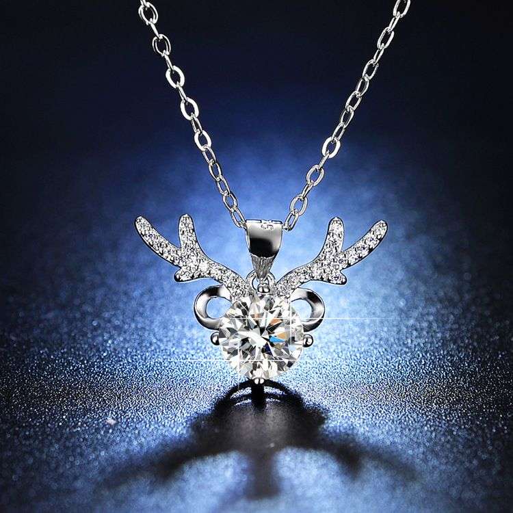 Zirconia Pendant Necklace Earrings Ring Set - Antler