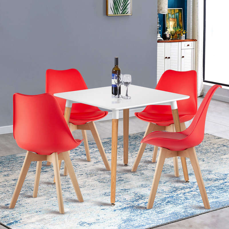 Dining Suites/Sets - Square Dining Table with Four Padded Red Chairs