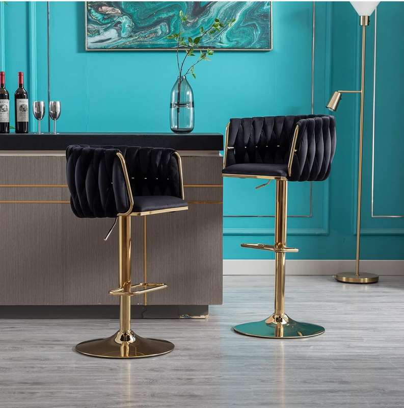 Velvet Woven Bar Stool - Black