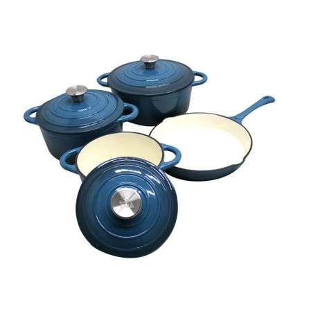 LMA 7 Piece Cast Iron Dutch Oven Cookware Set - Teal (PLEASE READ DESCRIPTION)