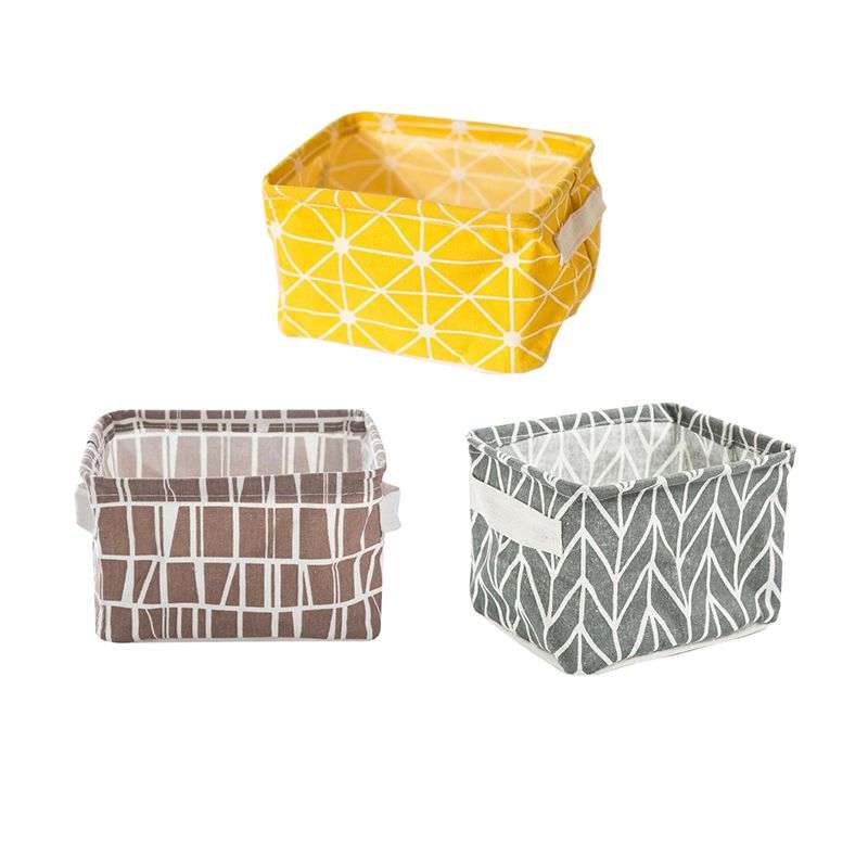 Set of 3 Small Cotton Linen Foldable Storage Containers - Black