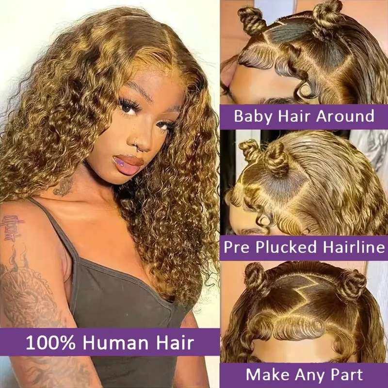 High Quality Highlight Bob-13X4 No Glue Lace Front Wig Brazilian Hair 12"