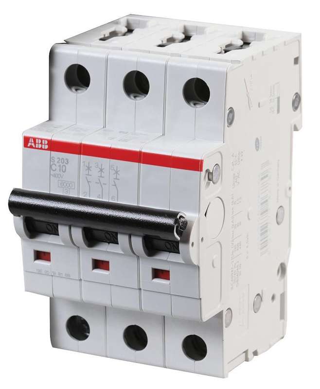 Abb (S203-C10) Thermal Magnetic Circuit Breaker, 10 A, 3 Pole