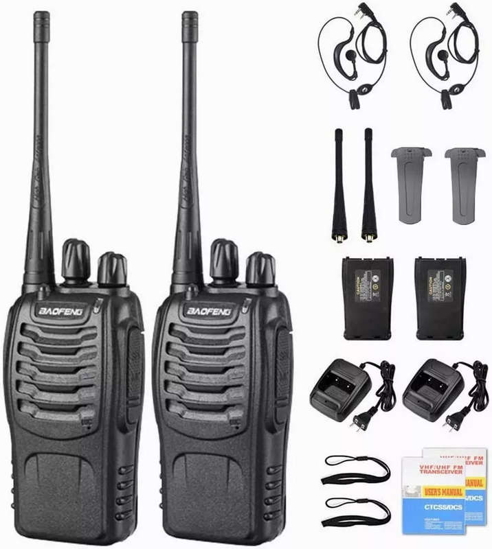 Long Range Walkie Talkies with Earpiece and LED Flashlight 2 Pack Black