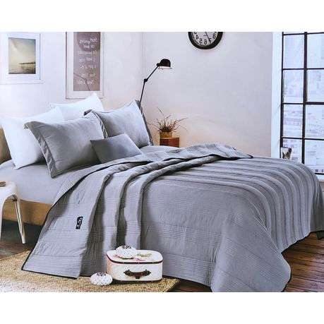 King Size Pre-washed Quilt Set Polyester Material (4 Piece) - Grey Color