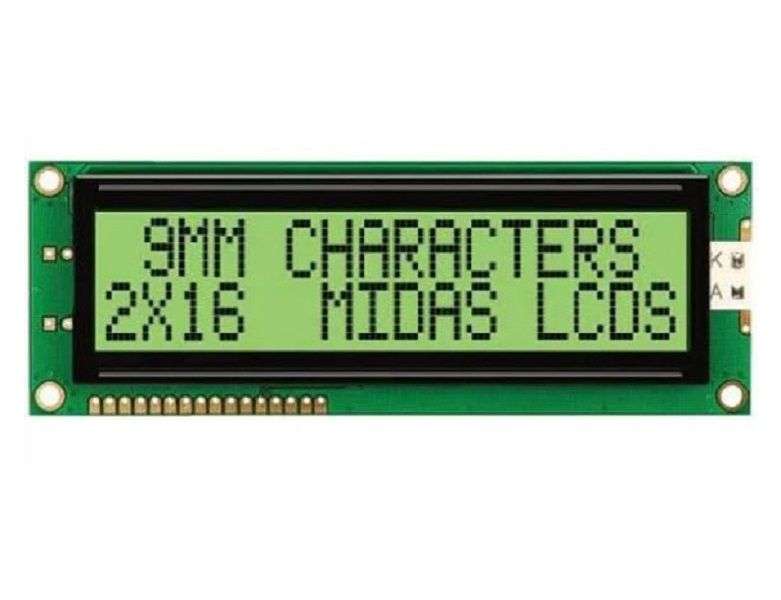 Midas (MC21609A6W-GPTLY-V2) Alphanumeric LCD, 16 x 2, 5V, Parallel