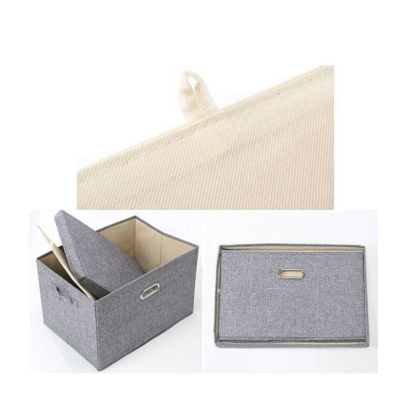 DHAO-Foldable Linen Fabric Clothing Storage Box Collapsible Organizer Grey - Grey XL