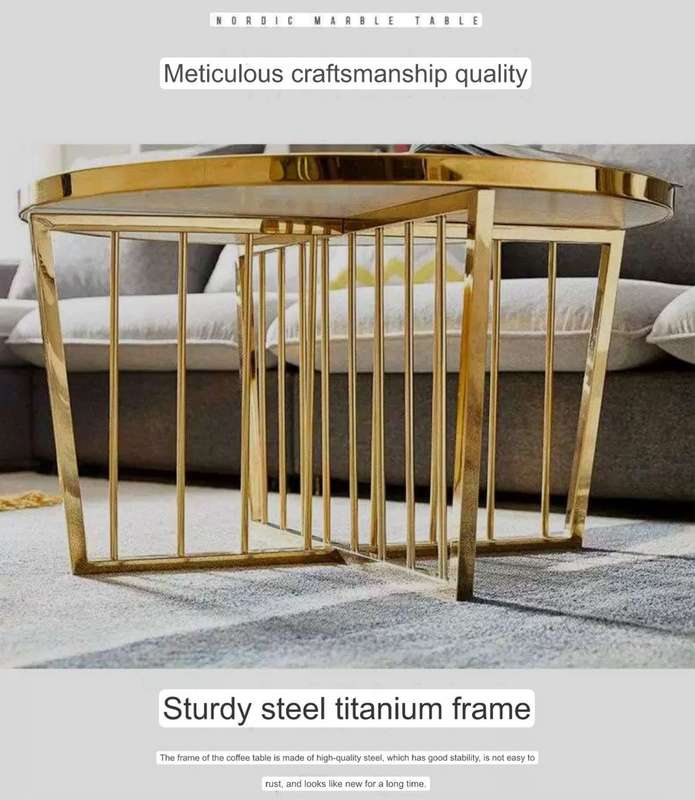 White, Gold Ceramic Round Coffee Table
