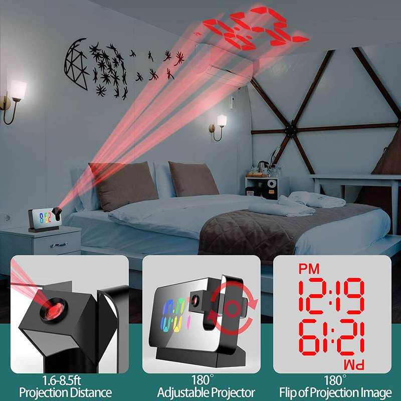 180° Rotation USB Electronic LED Digital Projection Alarm Clock