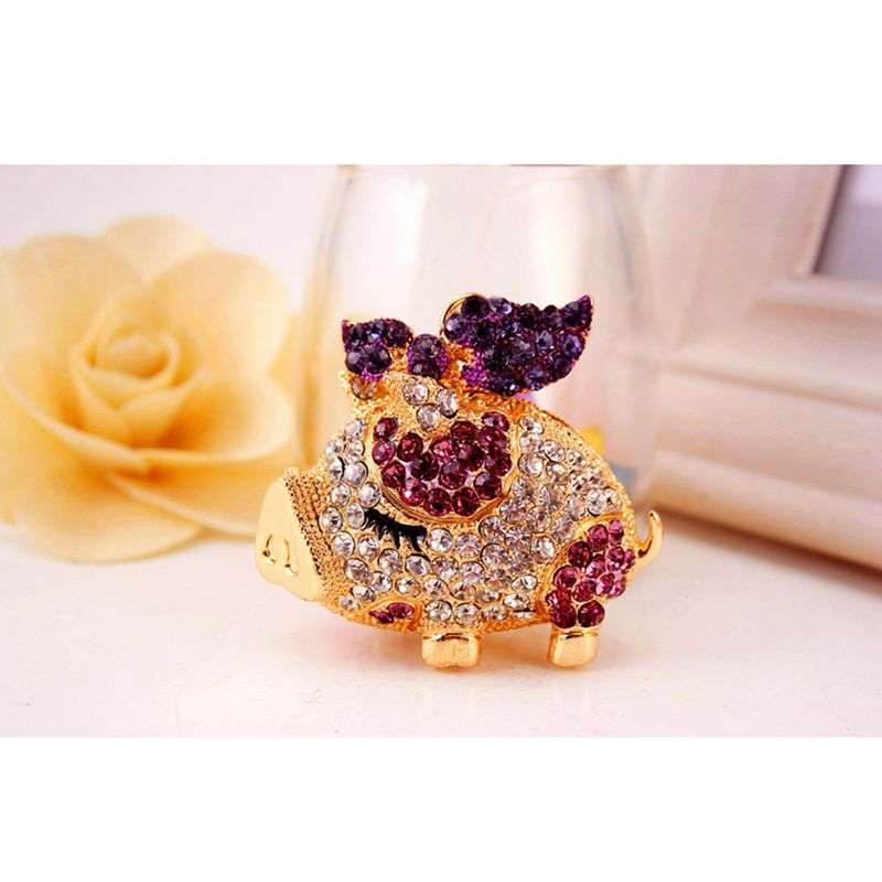 Little Pig Piggy Pendant Necklace Crystal Gift For Women - Brown/Red