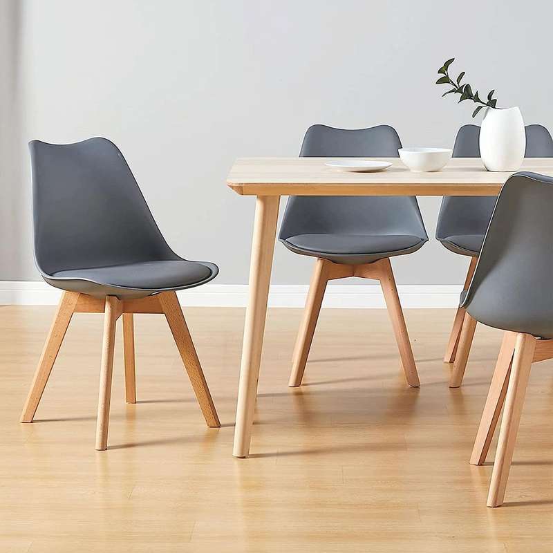 Dining Chairs Set - 4 Pack - Soft Padded Shell Chair with Wood Legs - Grey