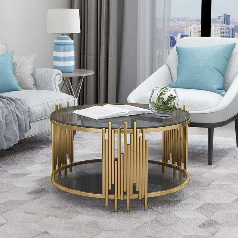 Coffee Tables - Rounded Tempered Glass Top- Gold Colour