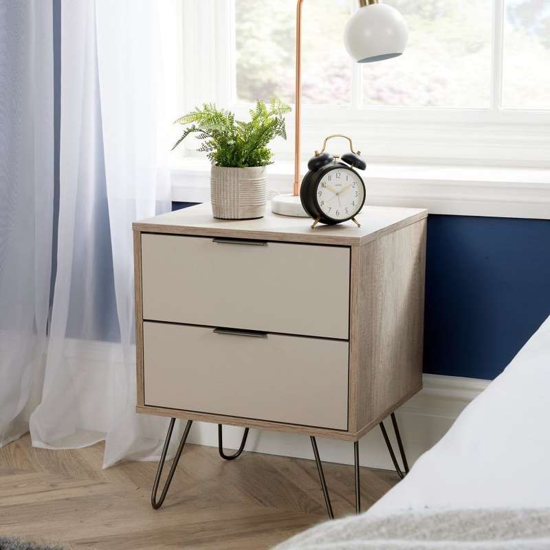 2 Draw Pedestal-Engineered Wood Bedside Table - White, Brown