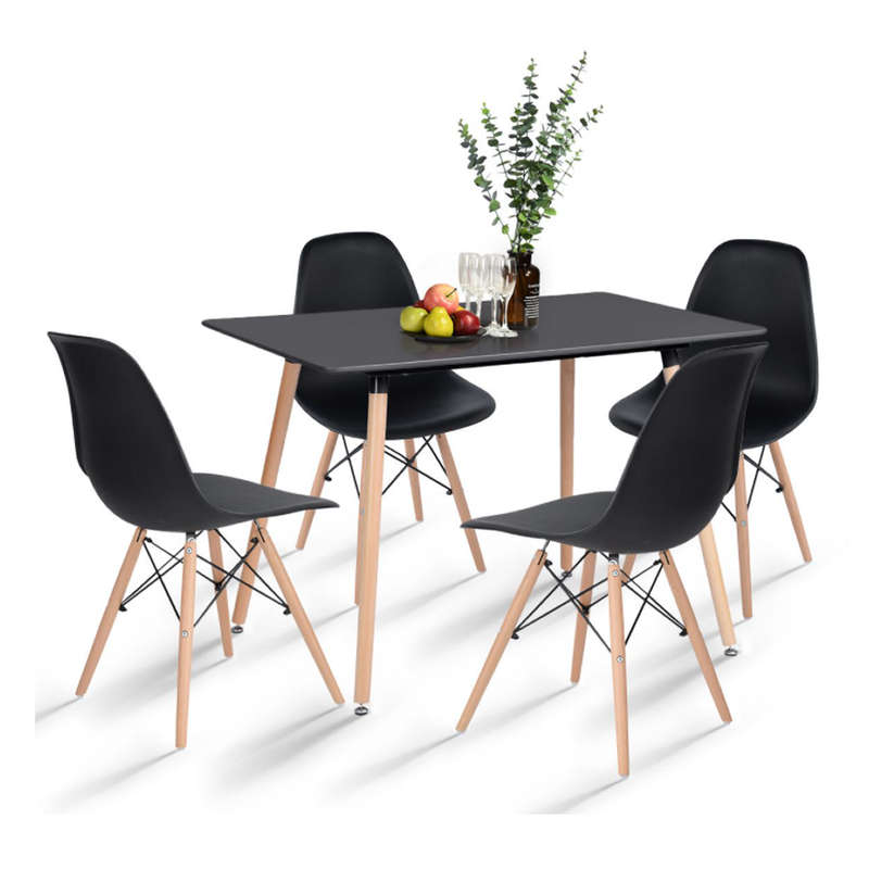 4 Black Wooden Leg Dining Chairs Set