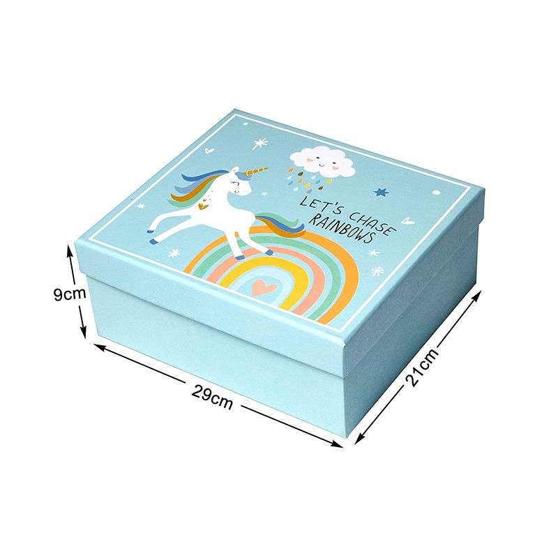 Rainbow Unicorn Gift Box With Lid And Shredded Paper Filler - Blue - S