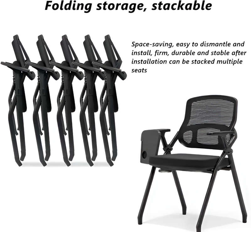 Folding Chair with Writing Board - Foldable and Functional- Black