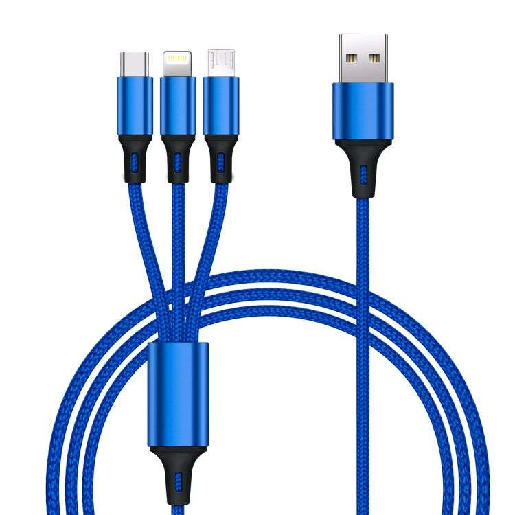 Charger Cable - Nylon Braided 3 in 1 USB A Fast Charging (SILVER)