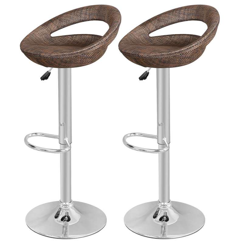 Rattan Bar Stools / Breakfast Kitchen Chairs -2 Pack -Dark Brown Colour