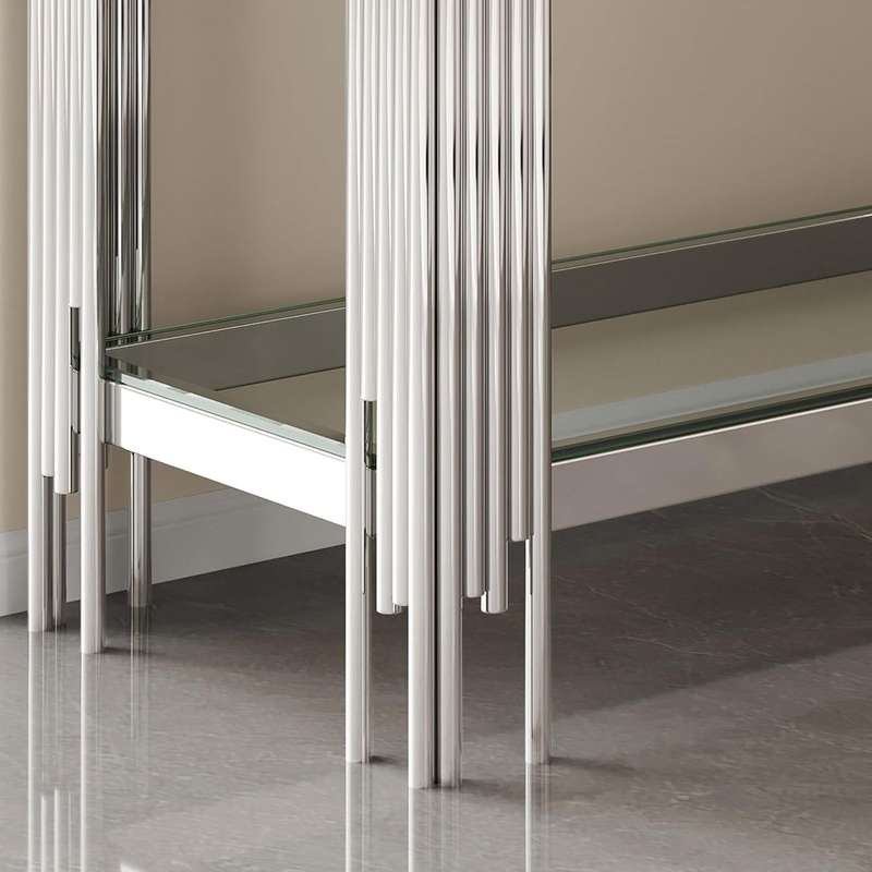 120cm x 40cm Modern Glass Console Table with Silver Metal Frame