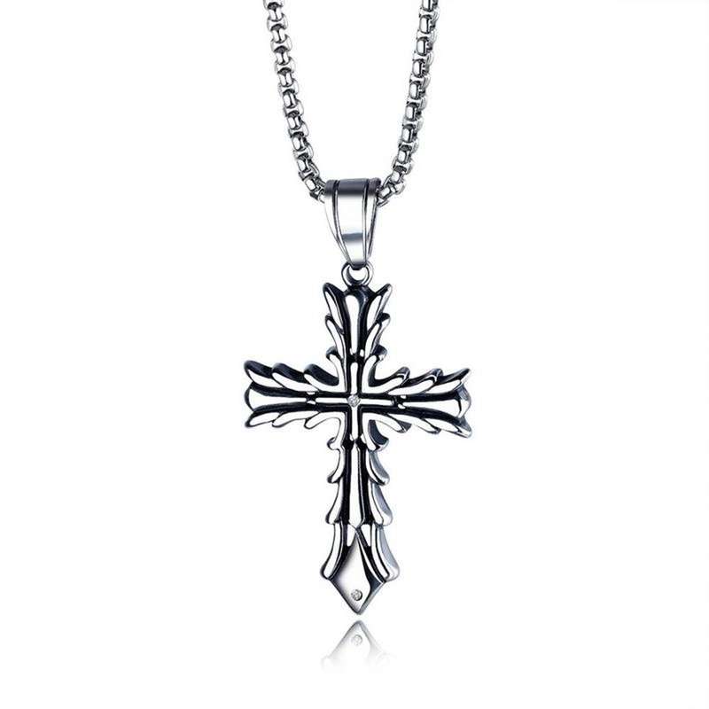 Luxury Embossed Cross Pendant Necklace in Stainless Steel ideal Gift