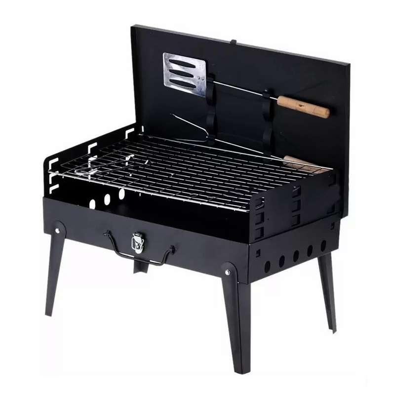Portable Charcoal Grill Kit - Folding BBQ Grill with 1 Spatula, 1 Fork