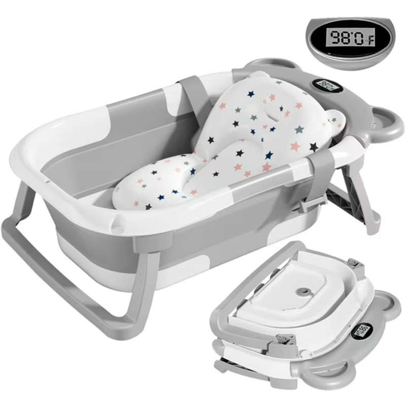 Portable Collapsible Baby & Infant Bath Tub Cushion & Temperature Sensor