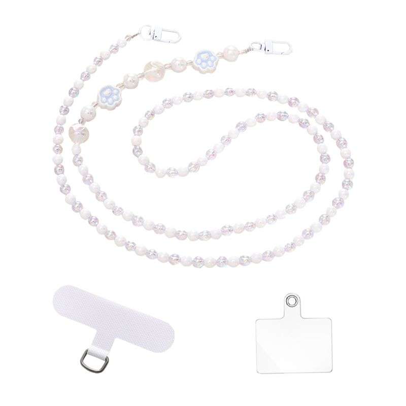 Bigfive Long Phone Lanyard Beads Chain With 2Pcs Back Patch - Pink