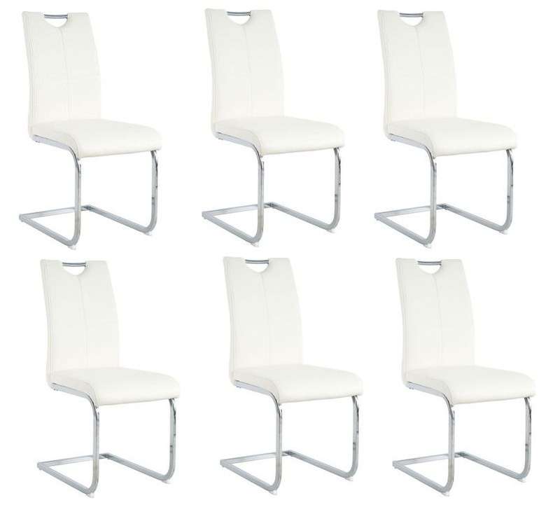 Faux Leather with Silver Metal Legs Dining Chairs - 6 Pack - White