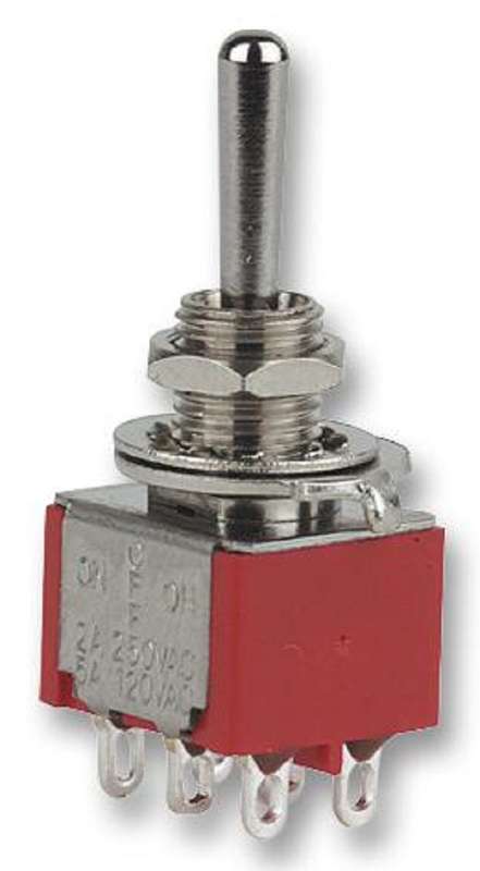 Te Connectivity (A205SYZQ04) Toggle Switch, (On)-Off-(On), DPDT, 5 A