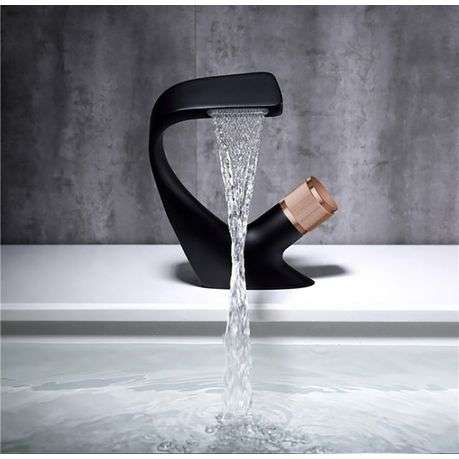 Jack Brown Basin Sink Mixer Waterfall Faucet Bathroom Tap - Black & Rose
