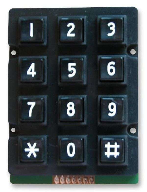 Multicomp Pro (MCAK207NBBWWP) Keypad, 3 x 4, Matrix, Plastic, 20 mA, 24 V