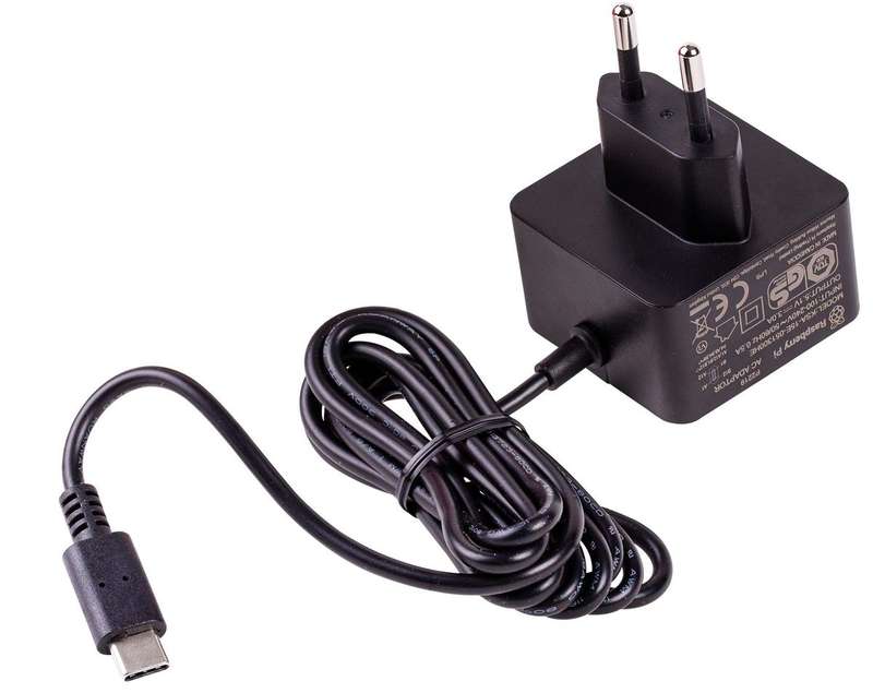 Raspberry Pi 4 Model B Official PSU, USB-C, 5.1V, 3A, EU Plug - Black