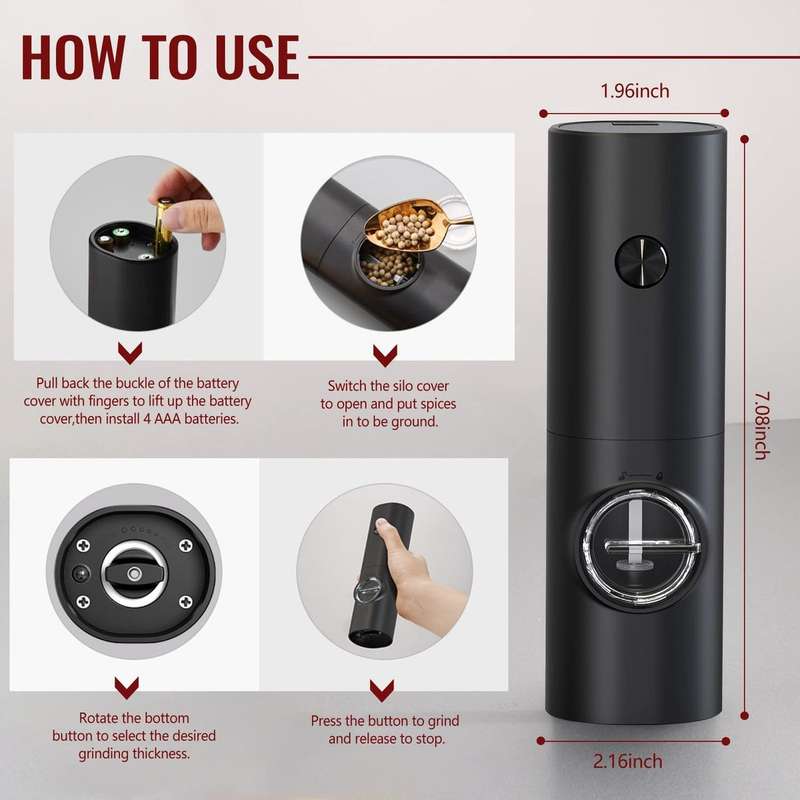 LED Electric Spice Grinder Set 2 Pack Salt and Pepper Mill with Stand