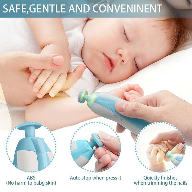 Baby Nail Trimmer Electric File Set with Light Replacement Heads