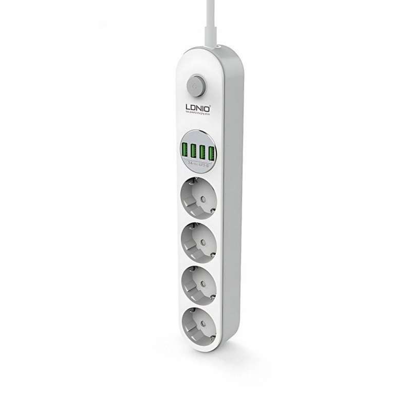 LDNIO Dual Power Socket 4 Fast Charging USB Port & 4 Socket 2400W