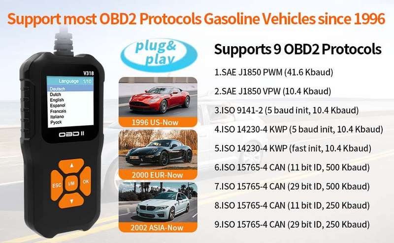 V318 Car OBD2 Scanner for Car Engine Fault Code Reader Scan Tool