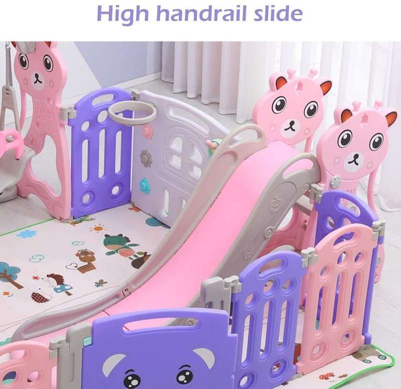 3 in 1Baby Playground With Slides and Crawling Mat Indoor Lockable Door