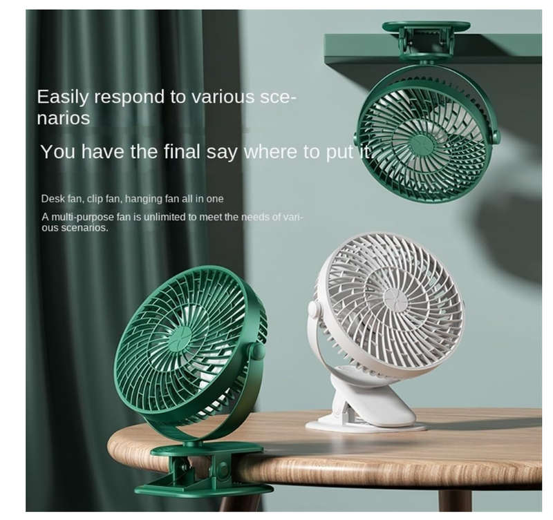 Electric Desktop Clip Fan 1200mAh 3 Gears Portable Quiet Office Camping